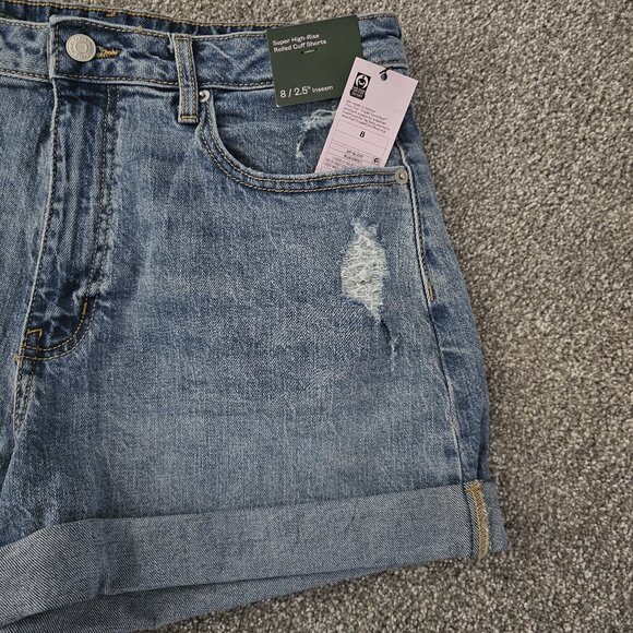 WILD FABLE super high-rise SHORTS rolled cuff DISTRESS cotton SPANDEX - Picture 2 of 8